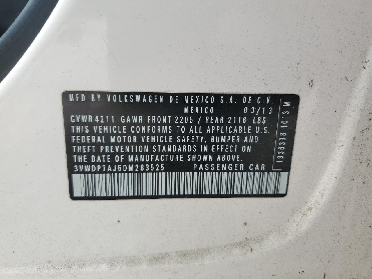 2013 Volkswagen Jetta Se VIN: 3VWDP7AJ5DM283525 Lot: 70340214