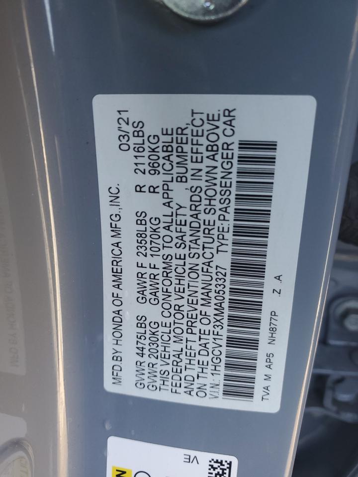 1HGCV1F3XMA053327 2021 Honda Accord Sport