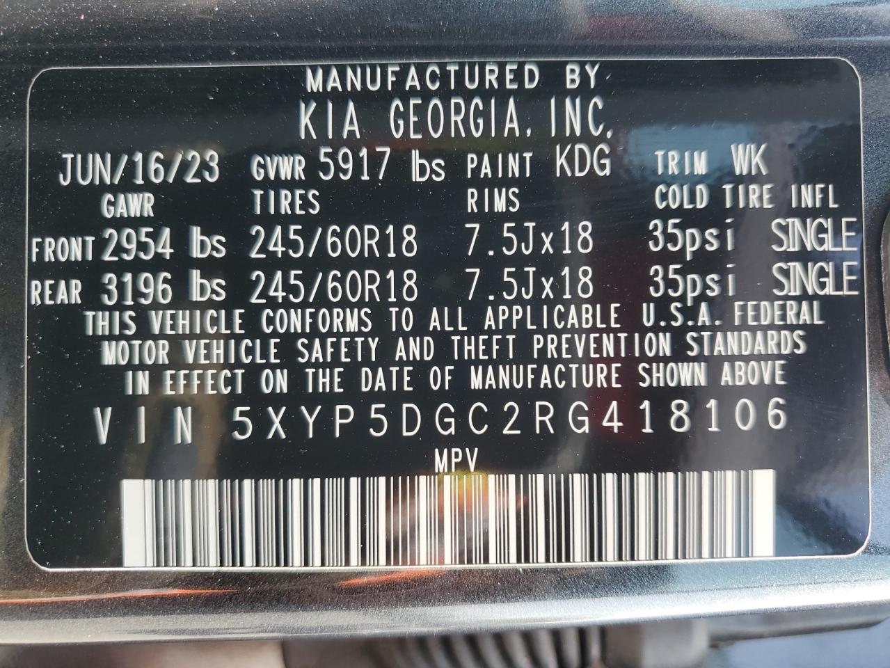 2024 Kia Telluride Sx VIN: 5XYP5DGC2RG418106 Lot: 70664914