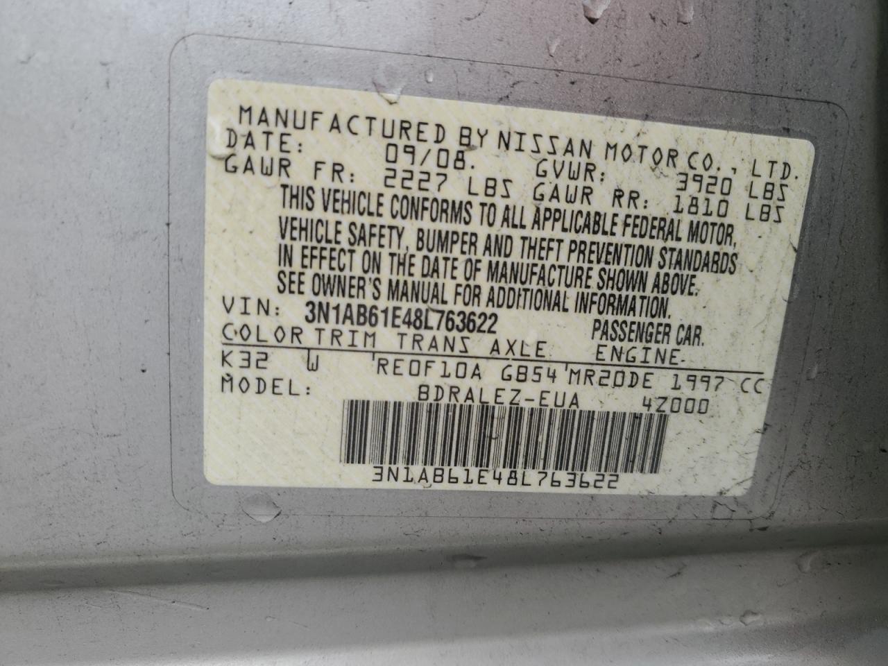 3N1AB61E48L763622 2008 Nissan Sentra 2.0