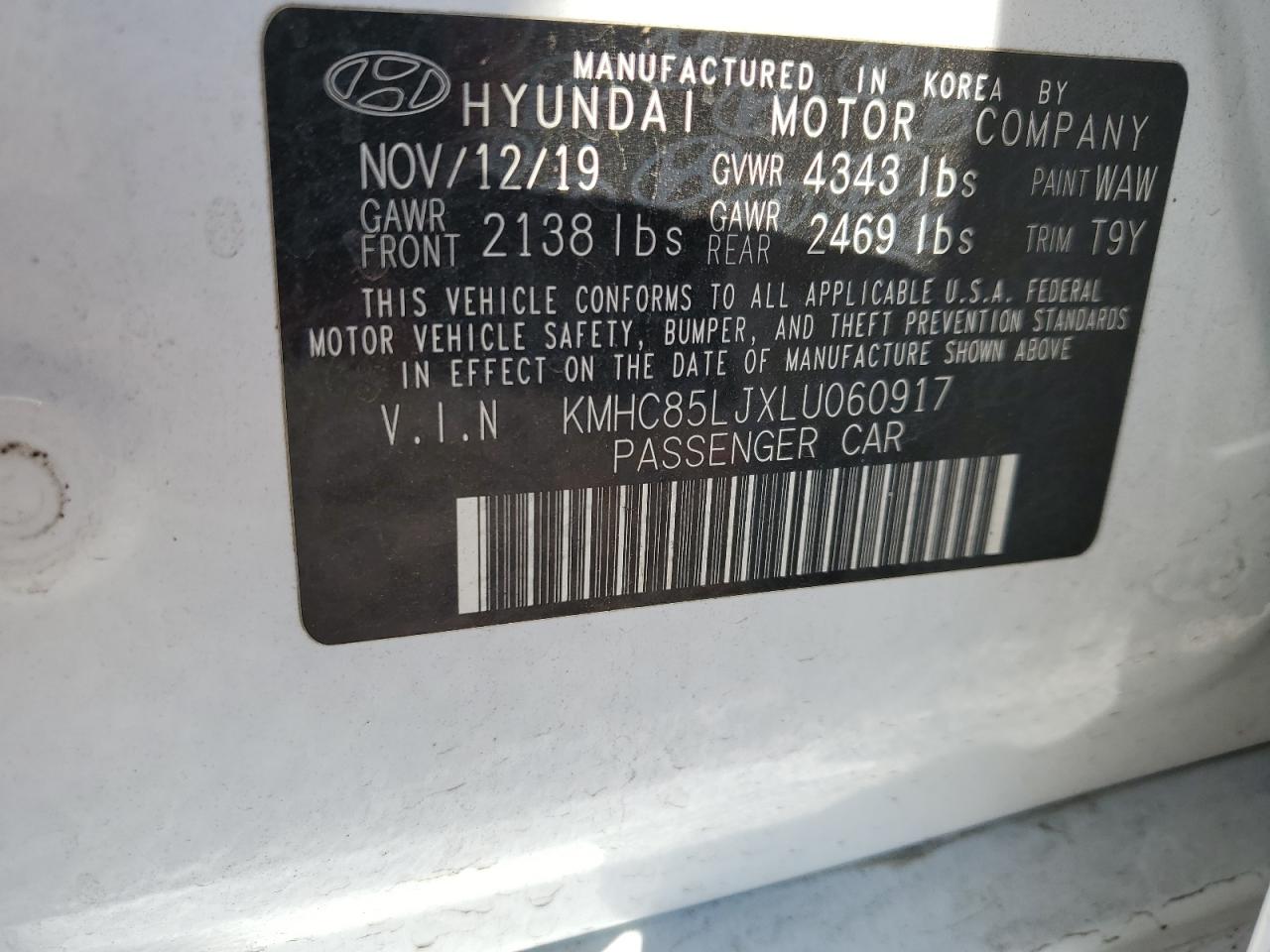 2020 Hyundai Ioniq Limited VIN: KMHC85LJXLU060917 Lot: 69823284