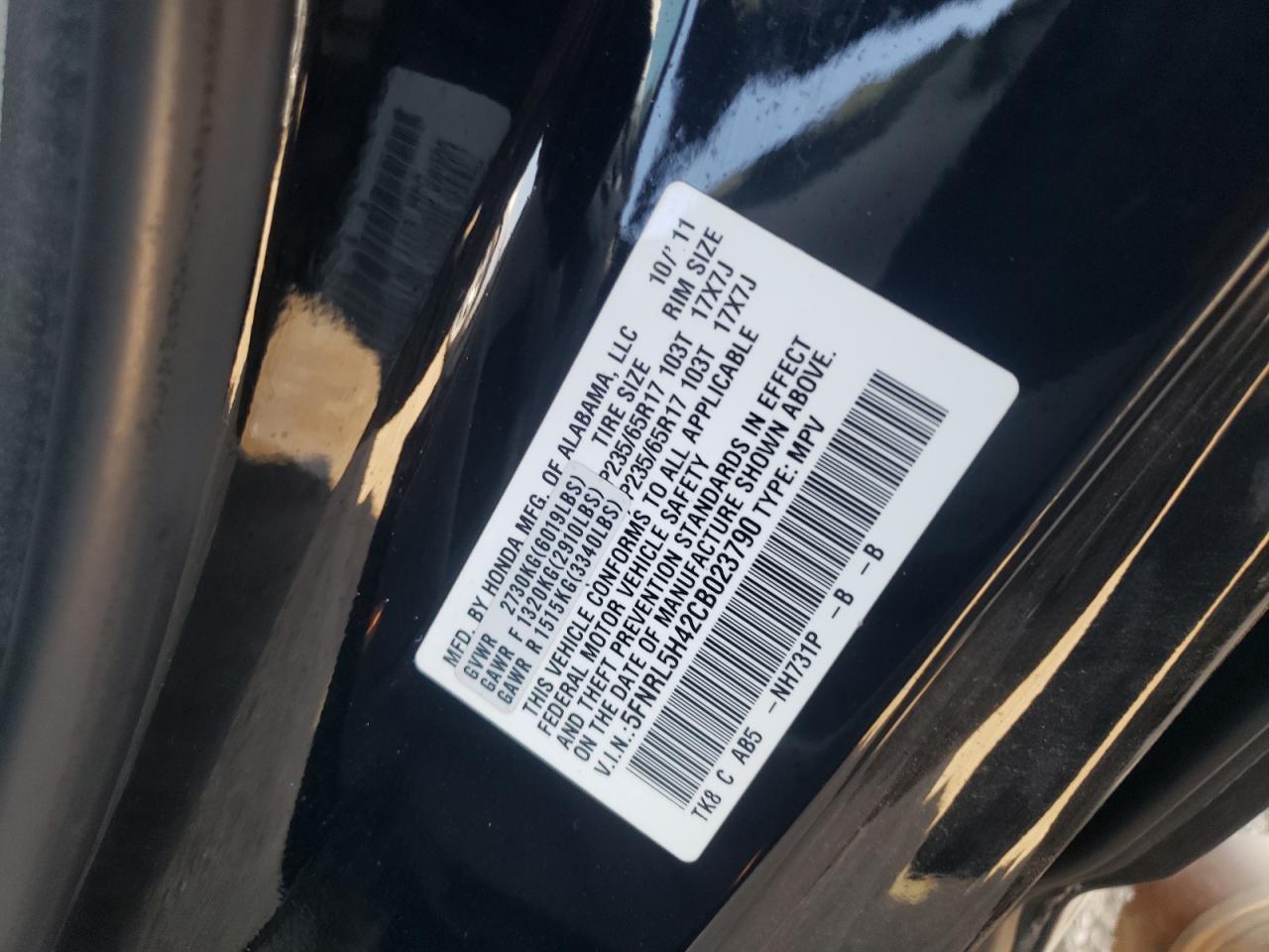 5FNRL5H42CB023790 2012 Honda Odyssey Ex