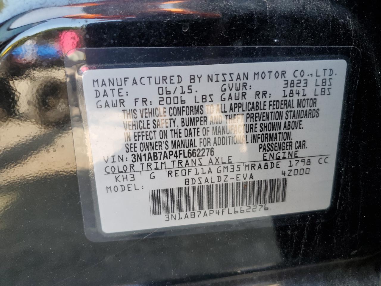 2015 Nissan Sentra S VIN: 3N1AB7AP4FL662276 Lot: 69639504