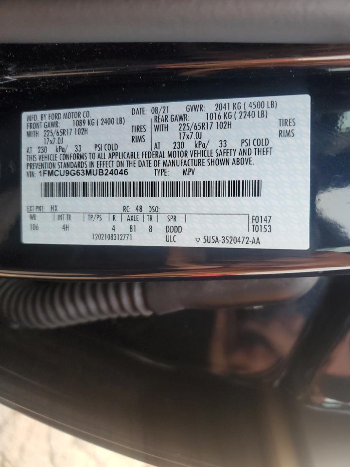 2021 Ford Escape Se VIN: 1FMCU9G63MUB24046 Lot: 70770294