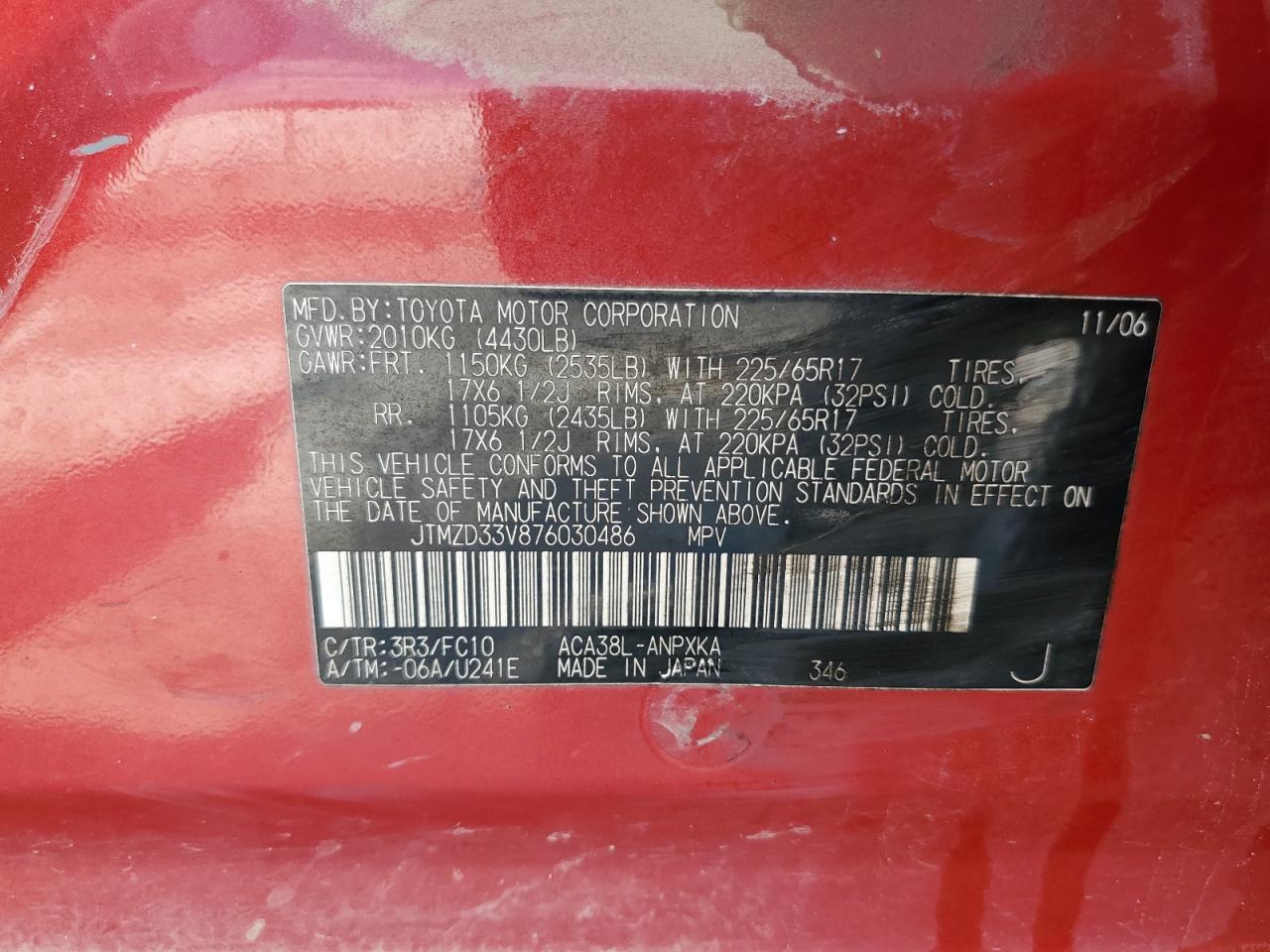 JTMZD33V876030486 2007 Toyota Rav4