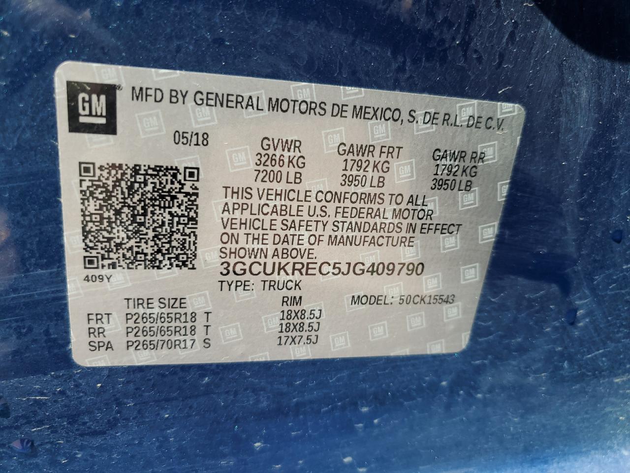 3GCUKREC5JG409790 2018 Chevrolet Silverado K1500 Lt