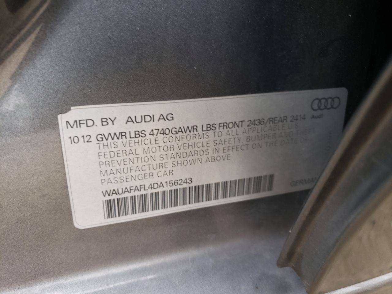 WAUAFAFL4DA156243 2013 Audi A4 Premium