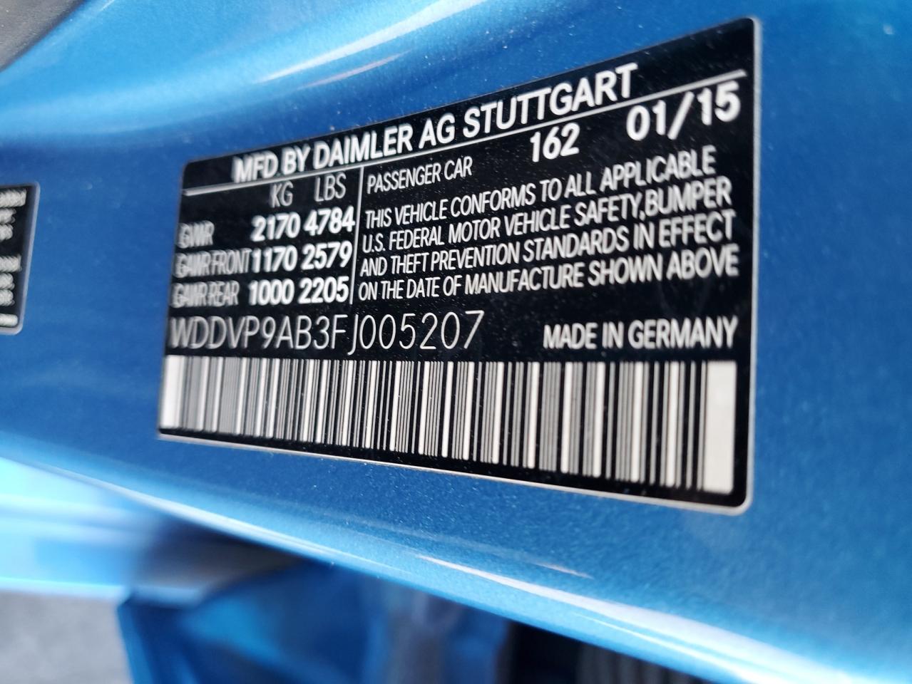 WDDVP9AB3FJ005207 2015 Mercedes-Benz B Electric