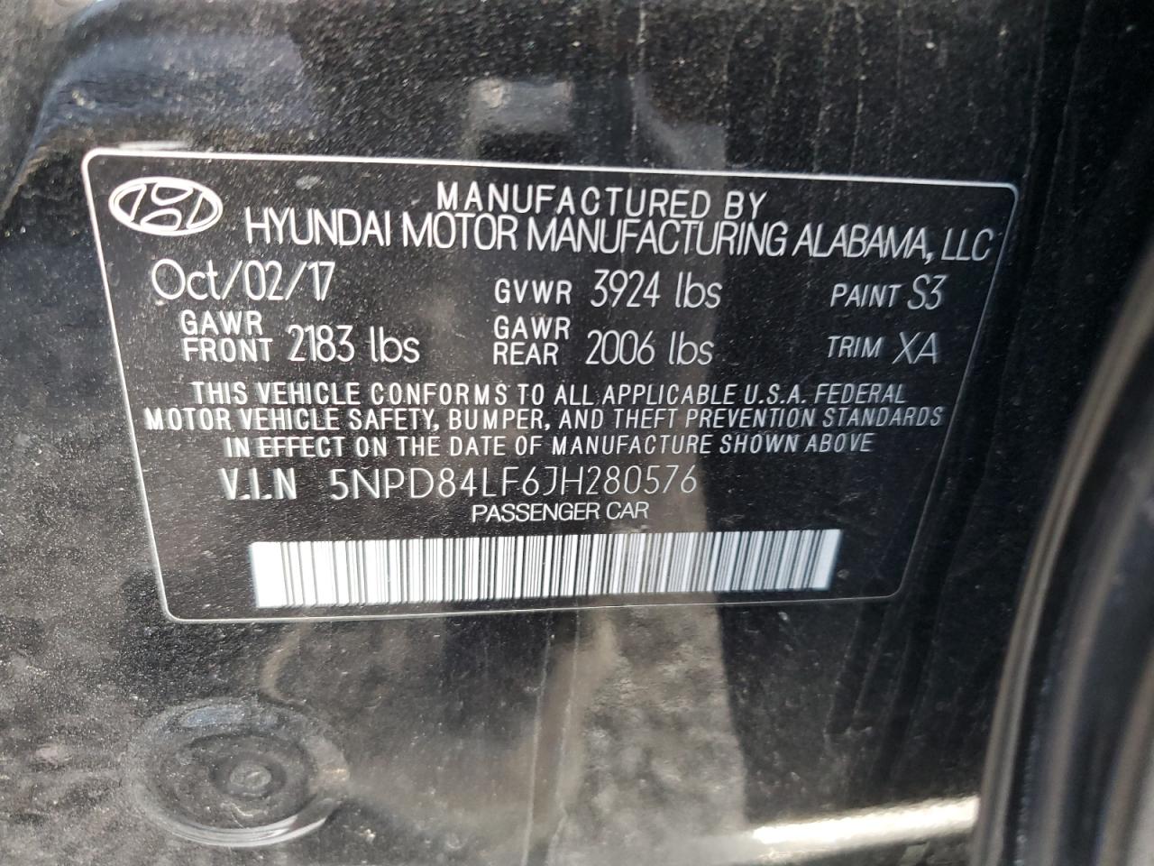 5NPD84LF6JH280576 2018 Hyundai Elantra Sel