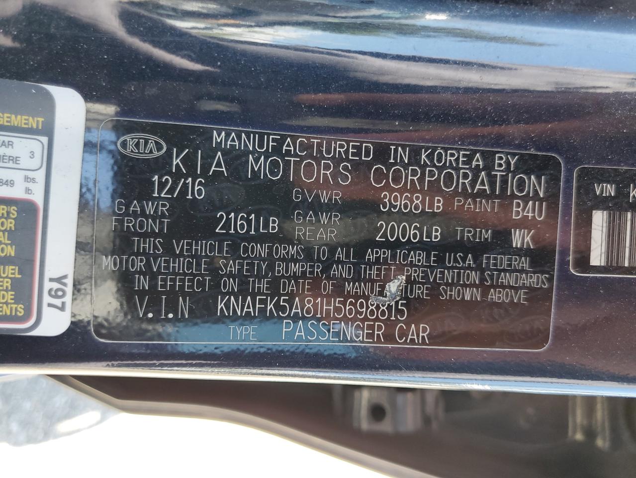 KNAFK5A81H5698815 2017 Kia Forte Lx