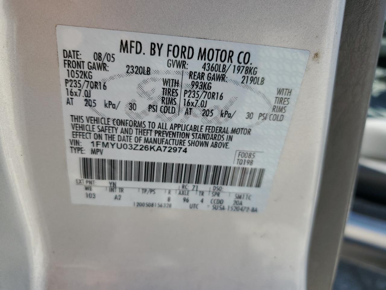 1FMYU03Z26KA72974 2006 Ford Escape Xlt