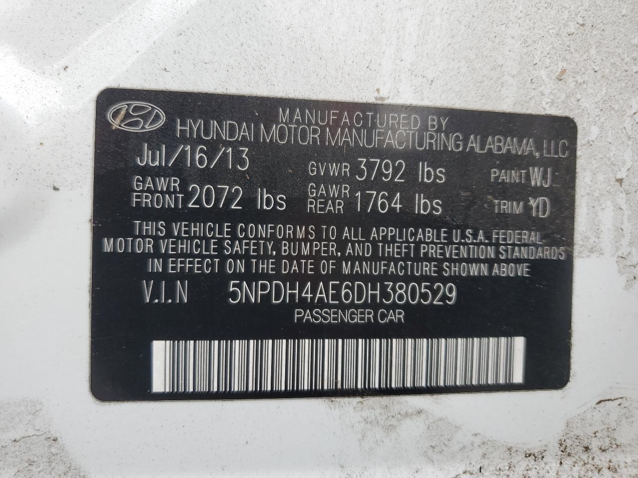 5NPDH4AE6DH380529 2013 Hyundai Elantra Gls