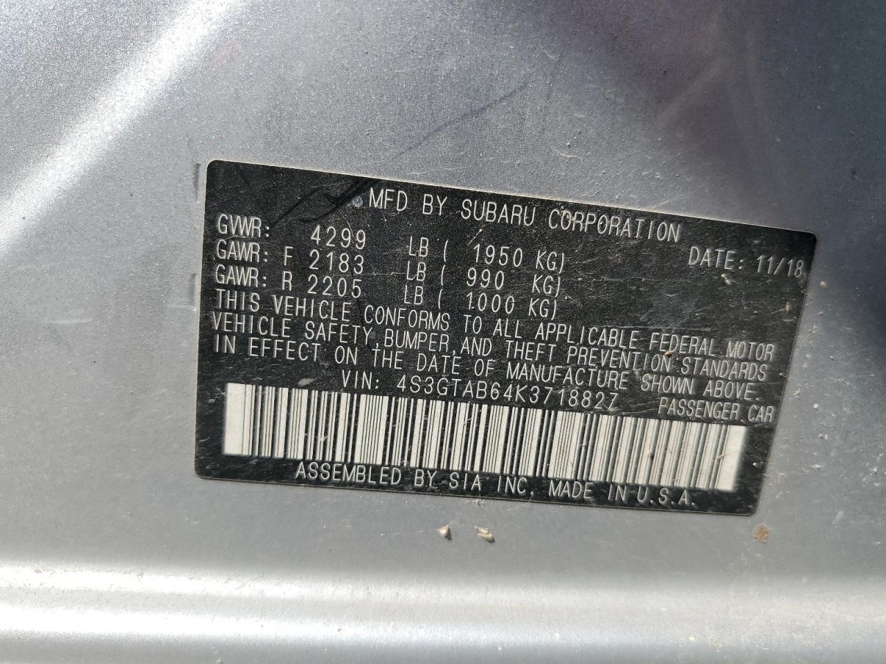 4S3GTAB64K3718827 2019 Subaru Impreza