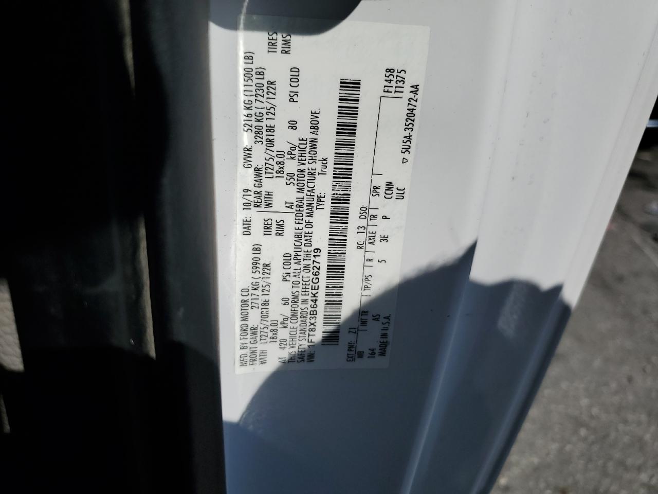 1FT8X3B64KEG62719 2019 Ford F350 Super Duty 1FT8X3B64KEG62719 2019 Ford F350 Super Duty