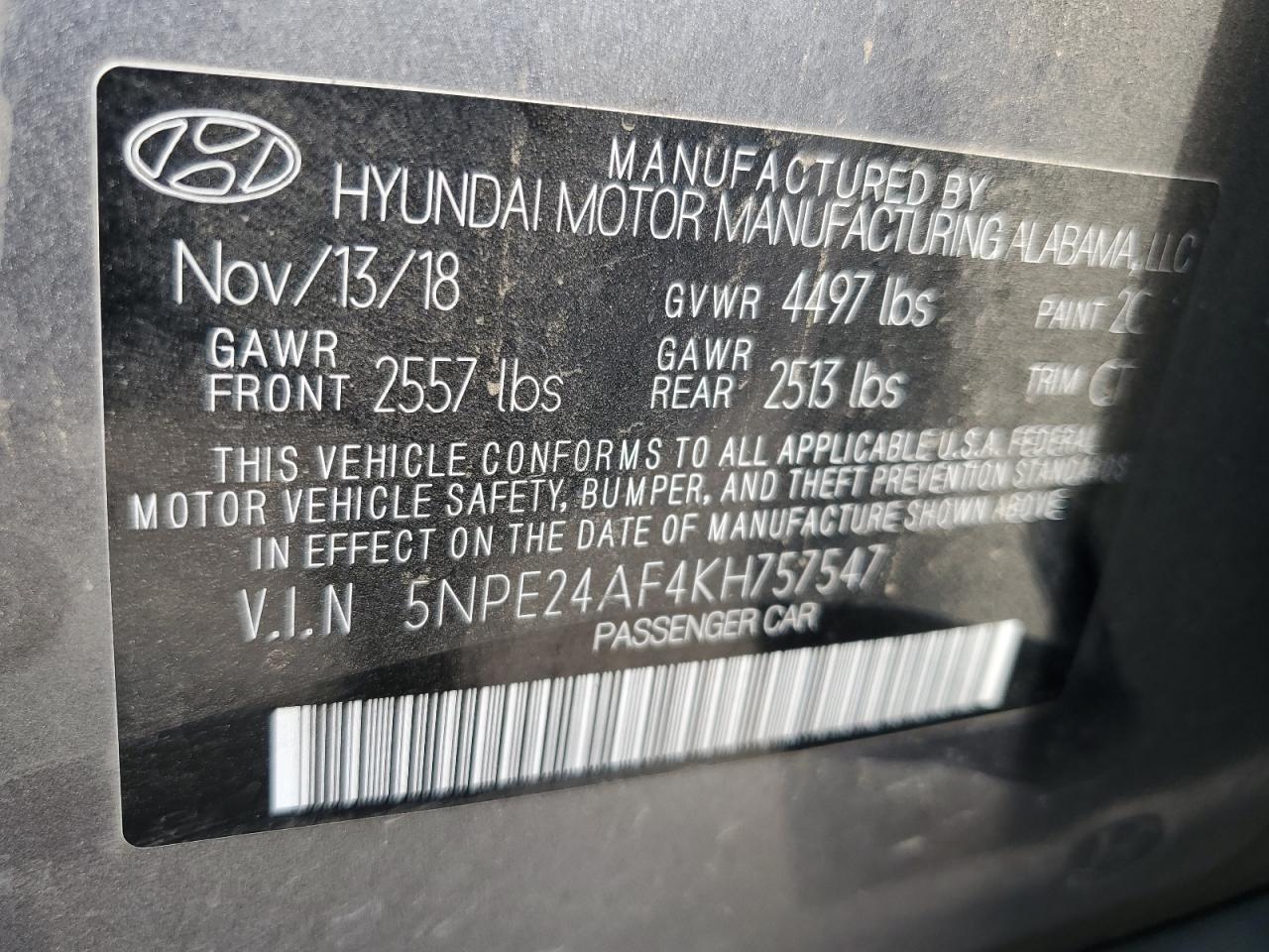 5NPE24AF4KH757547 2019 Hyundai Sonata Se