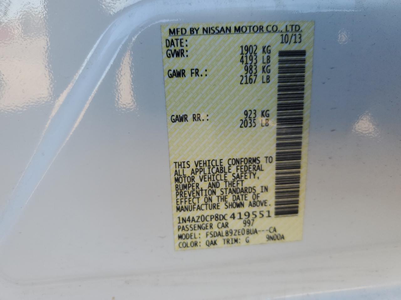 1N4AZ0CP8DC419551 2013 Nissan Leaf S