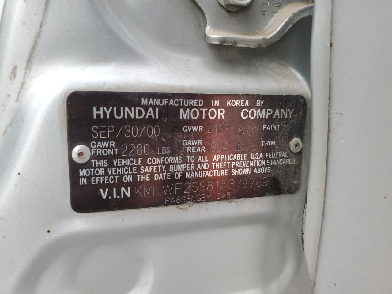 KMHWF25S81A379769 2001 Hyundai Sonata Gl