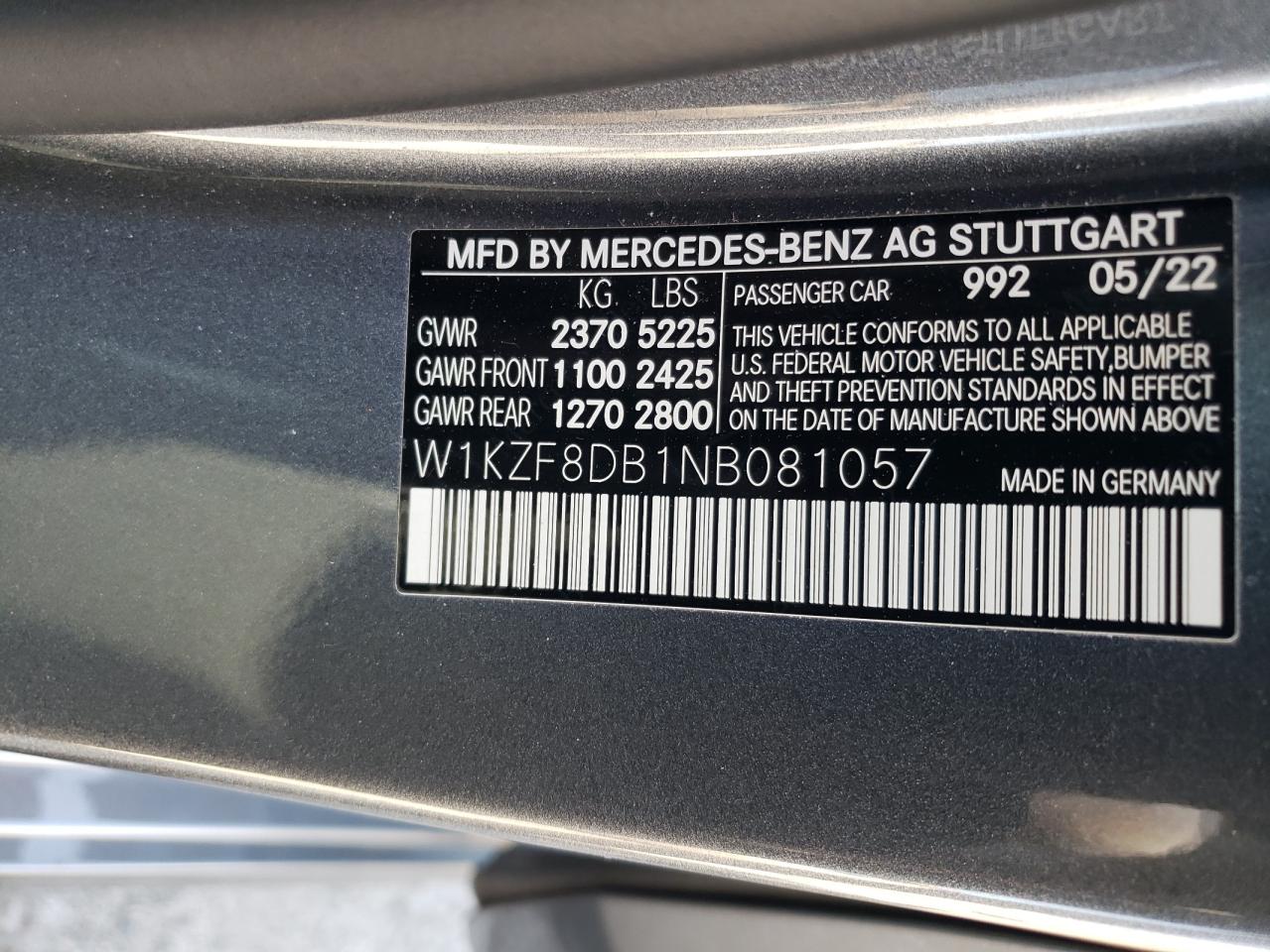 W1KZF8DB1NB081057 2022 Mercedes-Benz E 350