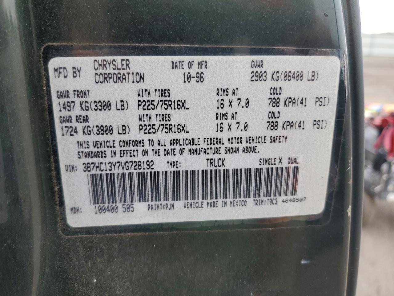 3B7HC13Y7VG728192 1997 Dodge Ram 1500