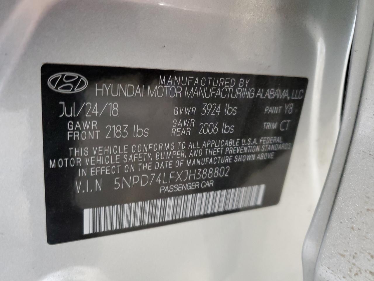 5NPD74LFXJH388802 2018 Hyundai Elantra Se