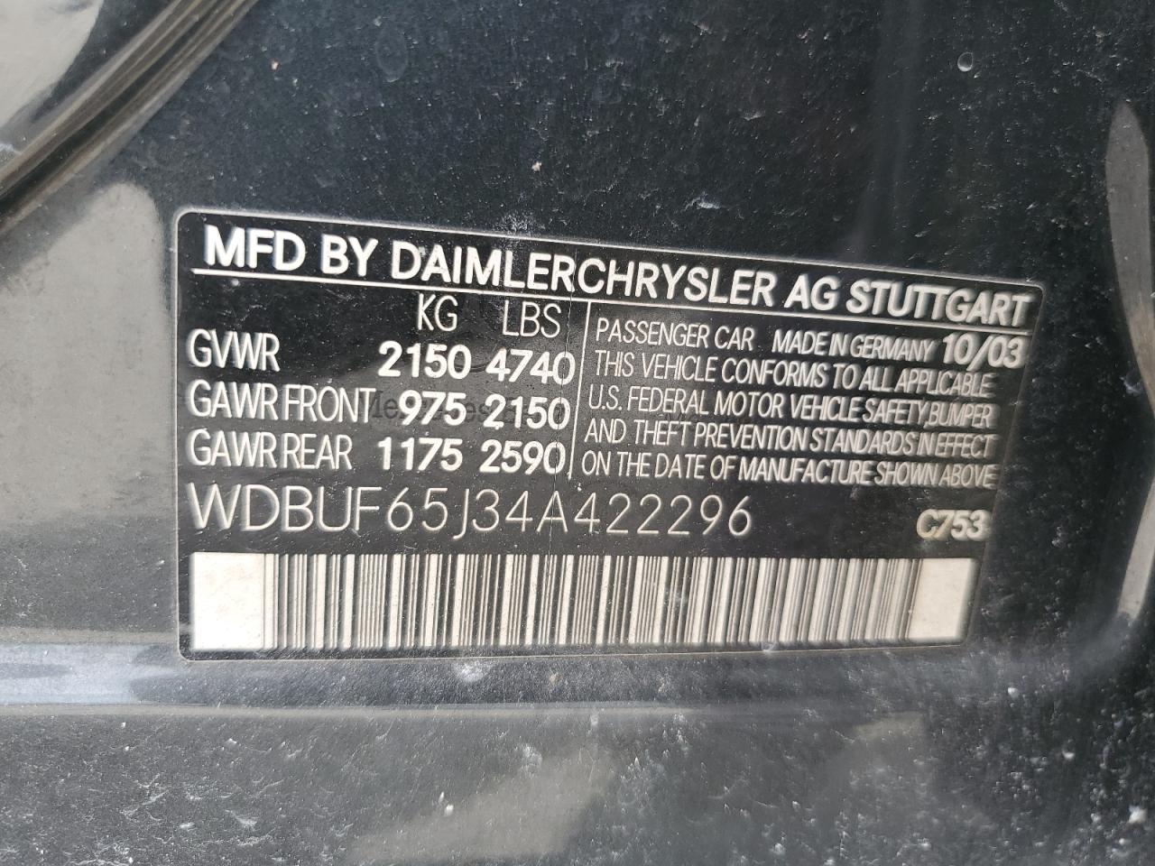 WDBUF65J34A422296 2004 Mercedes-Benz E 320