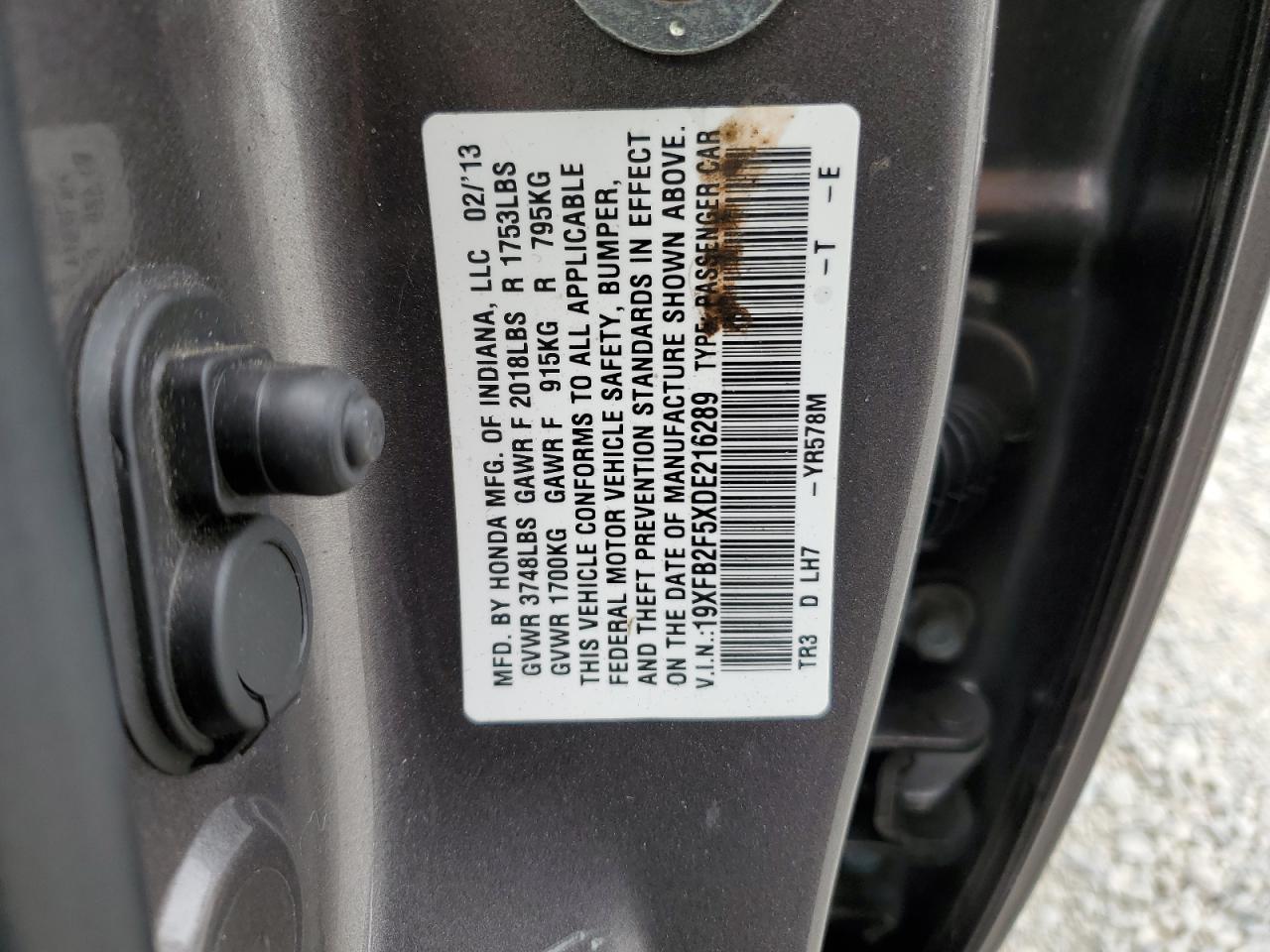 19XFB2F5XDE216289 2013 Honda Civic Lx