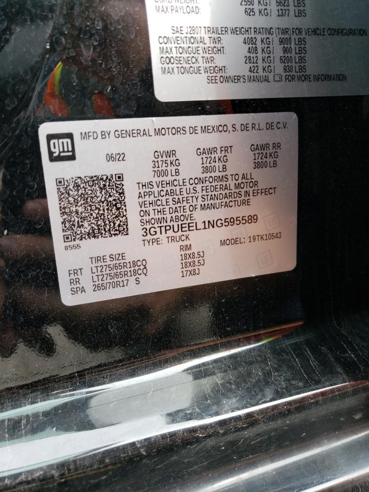 3GTPUEEL1NG595589 2022 GMC Sierra K1500 At4