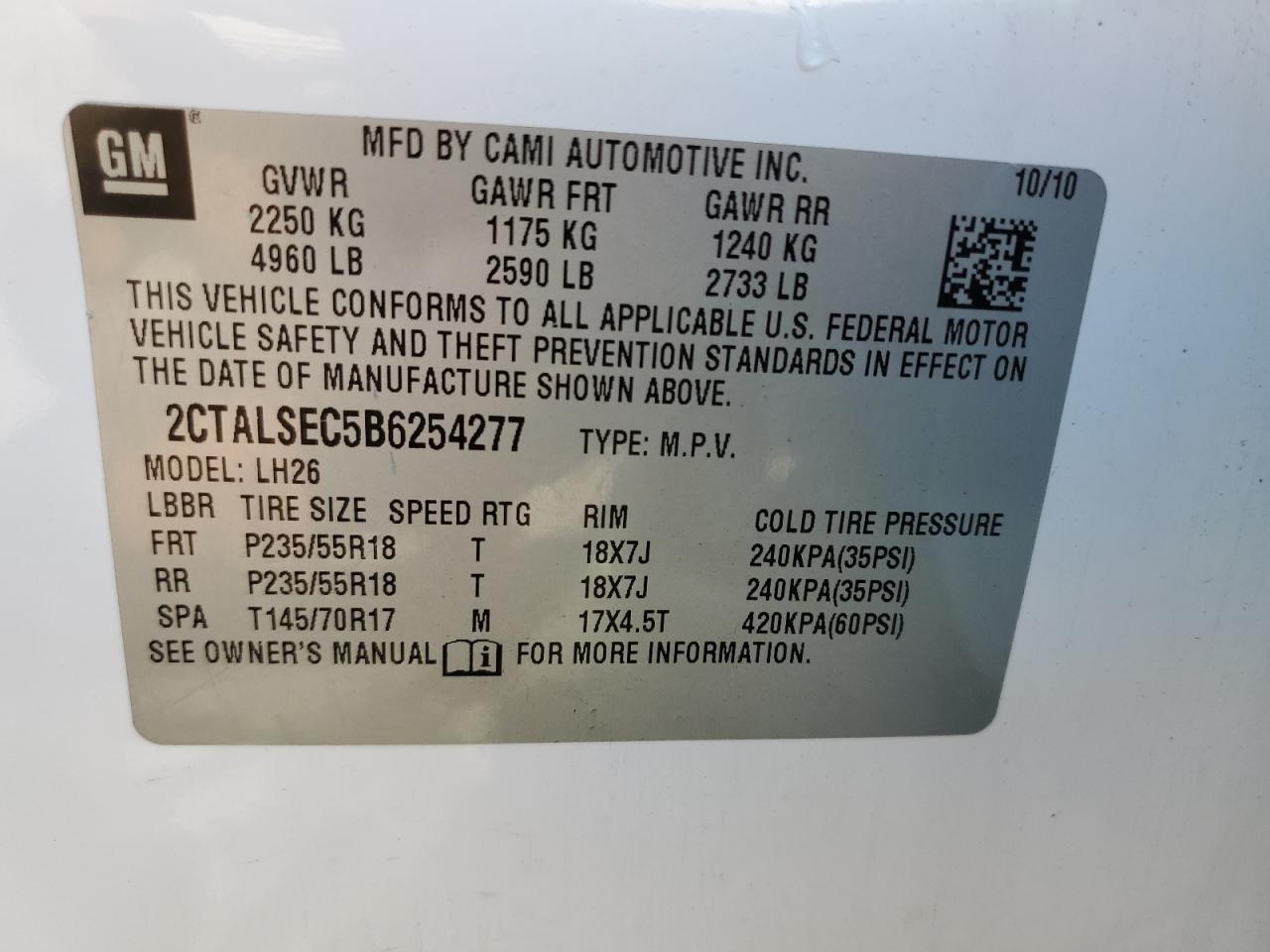 2CTALSEC5B6254277 2011 GMC Terrain Sle