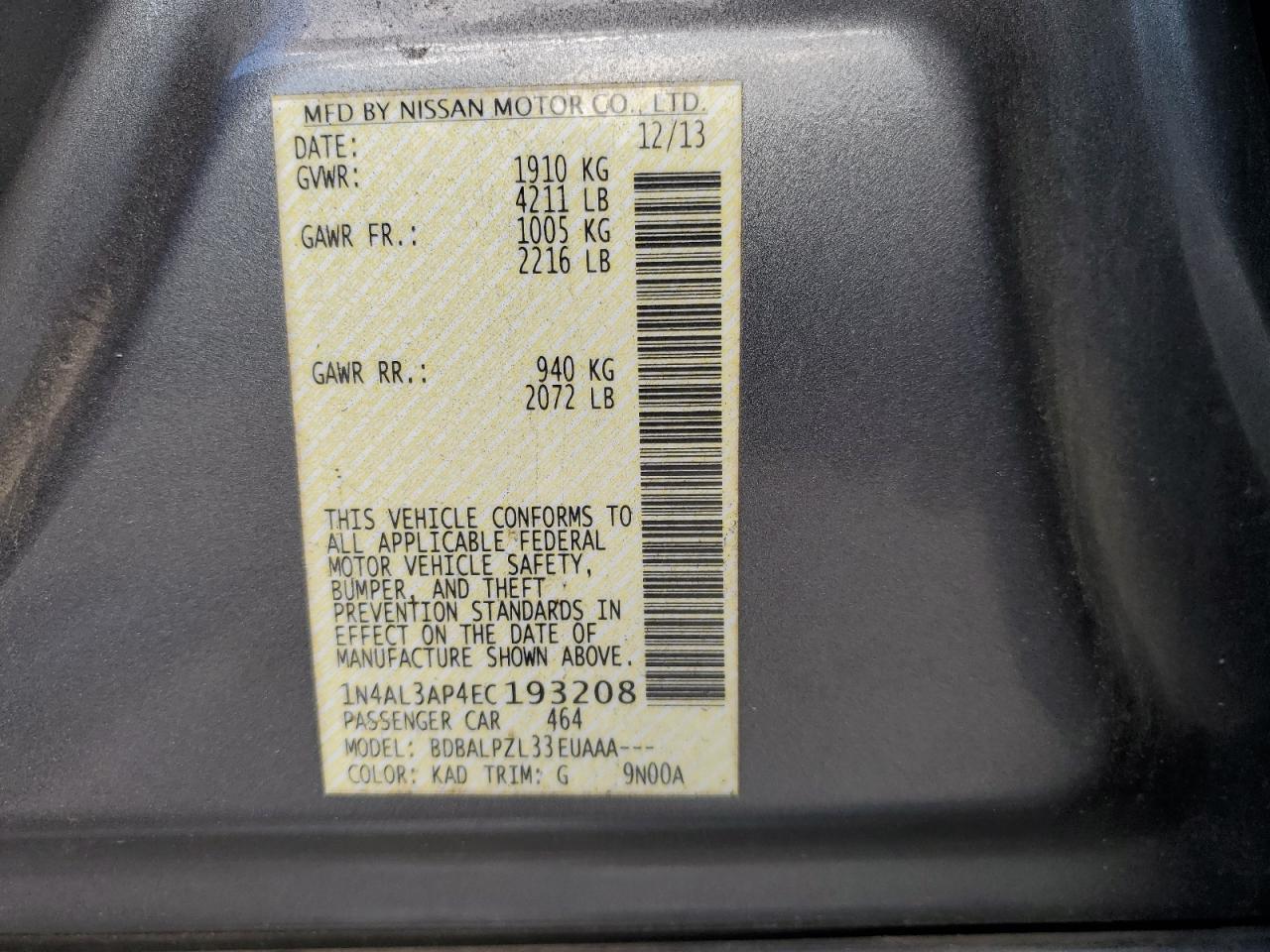 1N4AL3AP4EC193208 2014 Nissan Altima 2.5