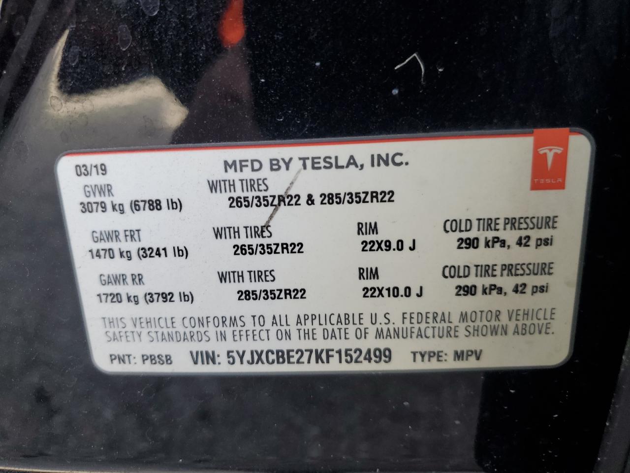 5YJXCBE27KF152499 2019 Tesla Model X