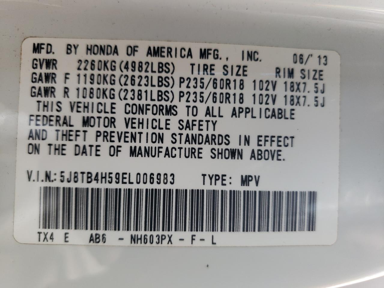 5J8TB4H59EL006983 2014 Acura Rdx Technology