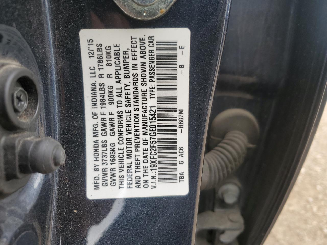 19XFC2F57GE015421 2016 Honda Civic Lx