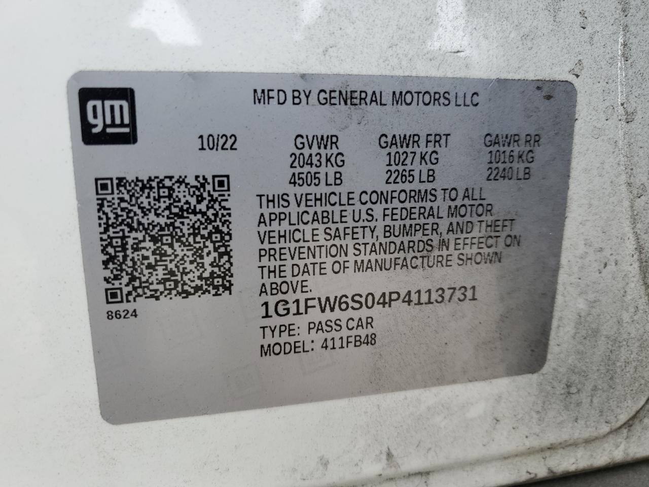 1G1FW6S04P4113731 2023 Chevrolet Bolt Ev 1Lt