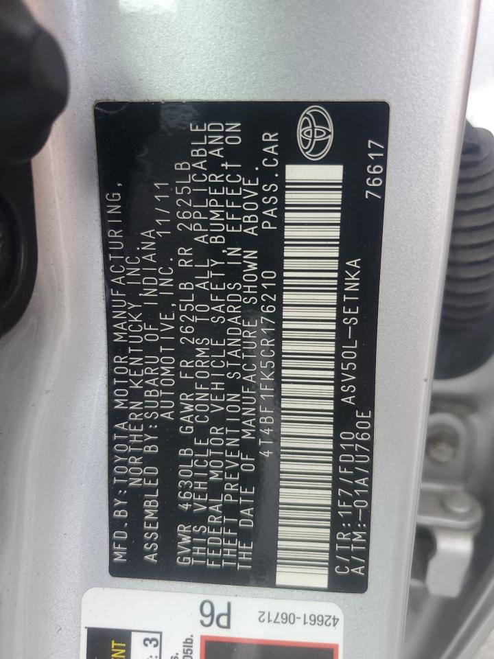 4T4BF1FK5CR176210 2012 Toyota Camry Base