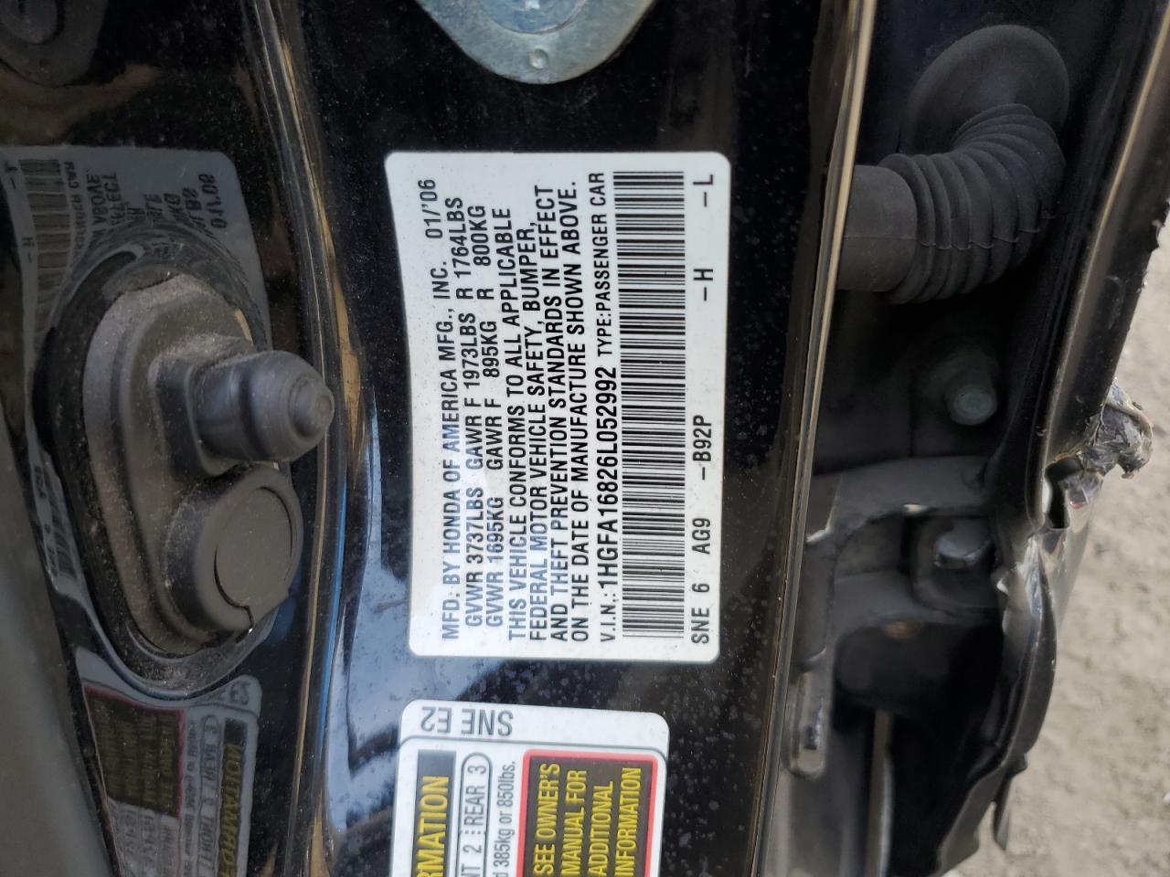 1HGFA16826L052992 2006 Honda Civic Ex