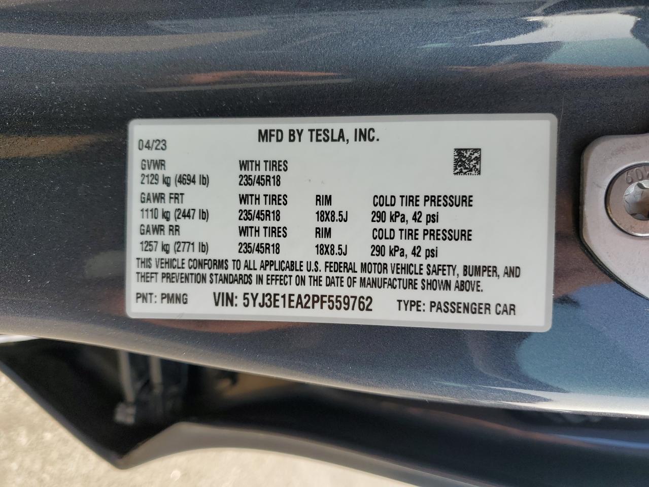 5YJ3E1EA2PF559762 2023 Tesla Model 3