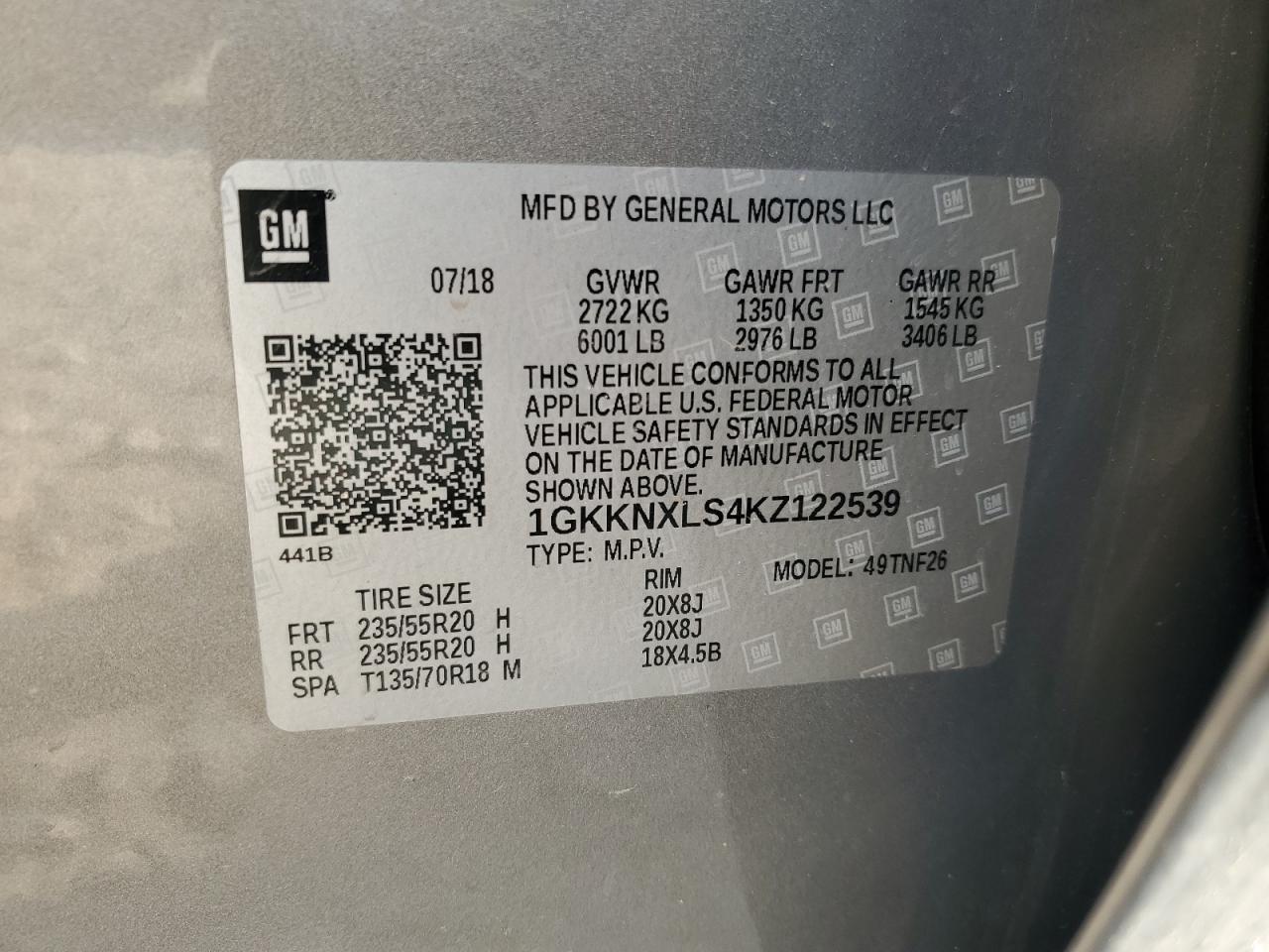 1GKKNXLS4KZ122539 2019 GMC Acadia Denali