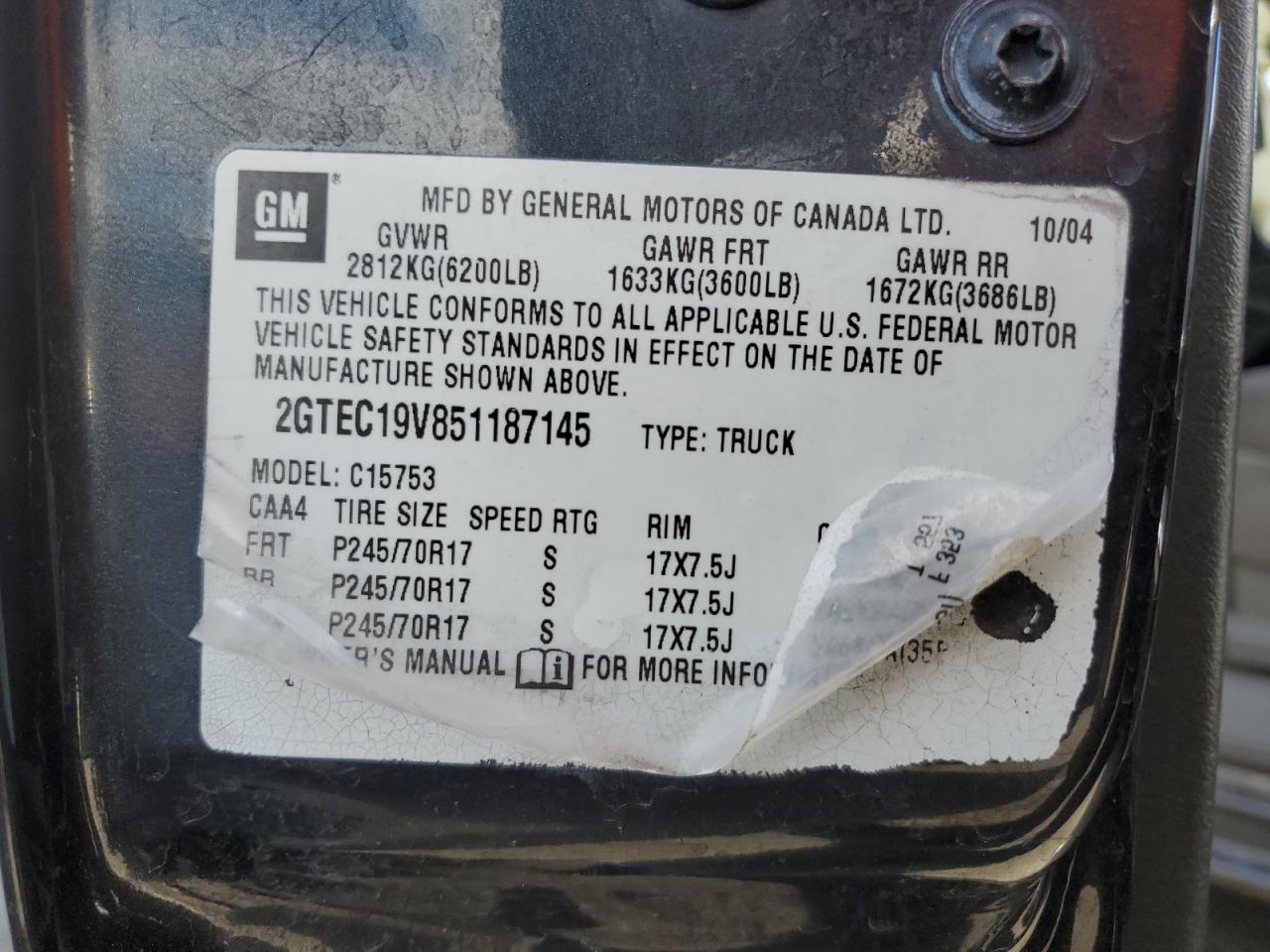 2GTEC19V851187145 2005 GMC New Sierra C1500