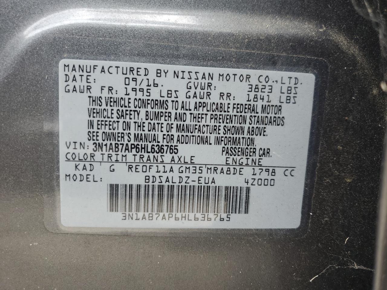 3N1AB7AP6HL636765 2017 Nissan Sentra S