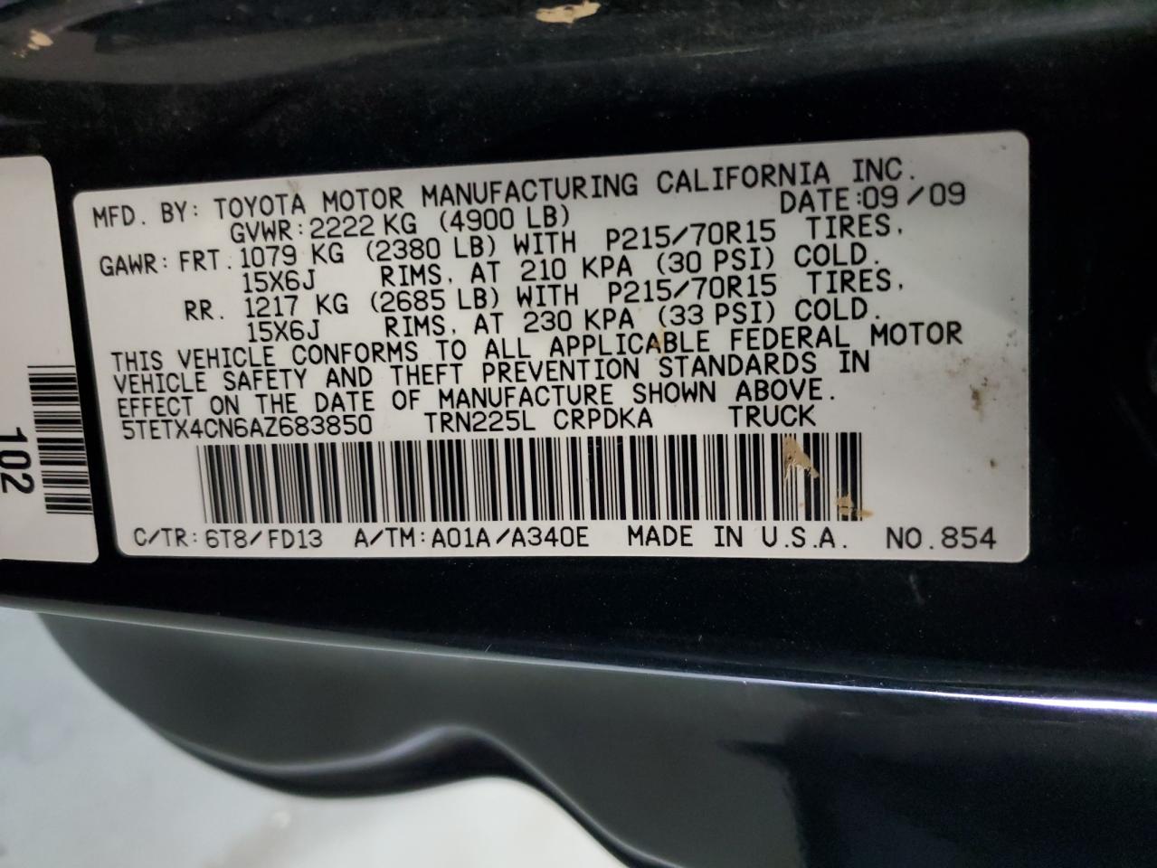 5TETX4CN6AZ683850 2010 Toyota Tacoma Access Cab