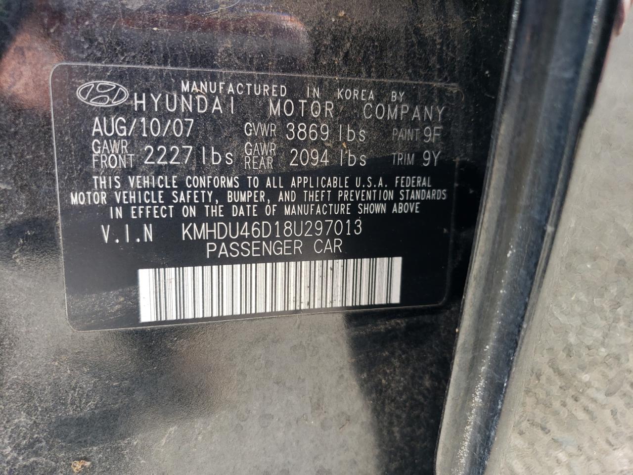 KMHDU46D18U297013 2008 Hyundai Elantra Gls