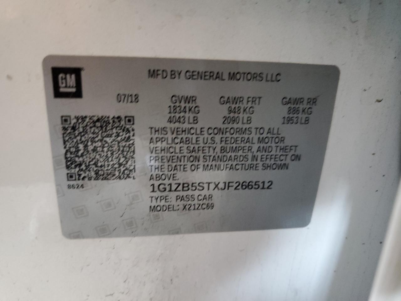 1G1ZB5STXJF266512 2018 Chevrolet Malibu Ls