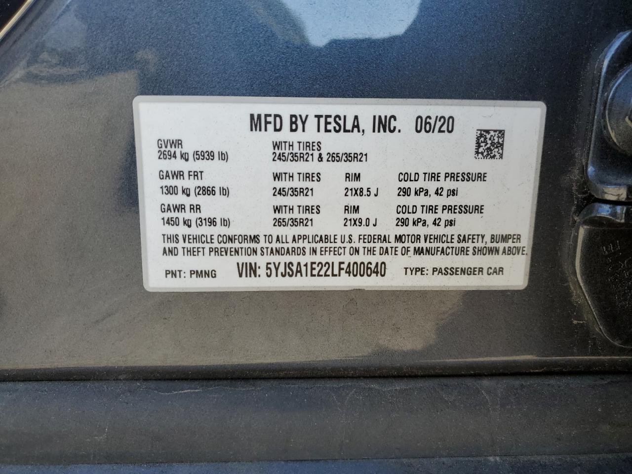 5YJSA1E22LF400640 2020 Tesla Model S