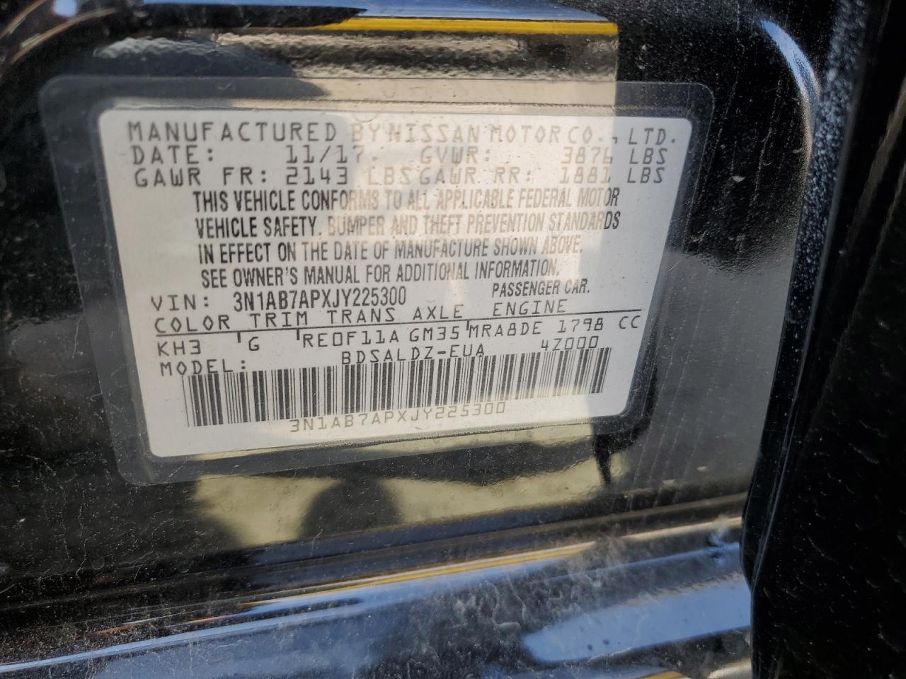 3N1AB7APXJY225300 2018 Nissan Sentra S