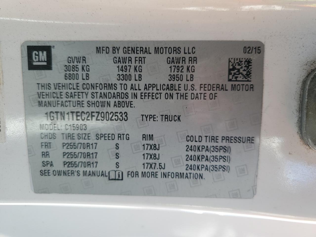 1GTN1TEC2FZ902533 2015 GMC Sierra C1500