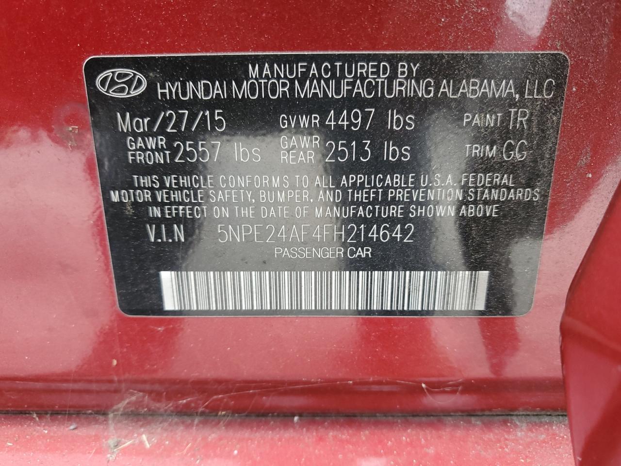 5NPE24AF4FH214642 2015 Hyundai Sonata Se