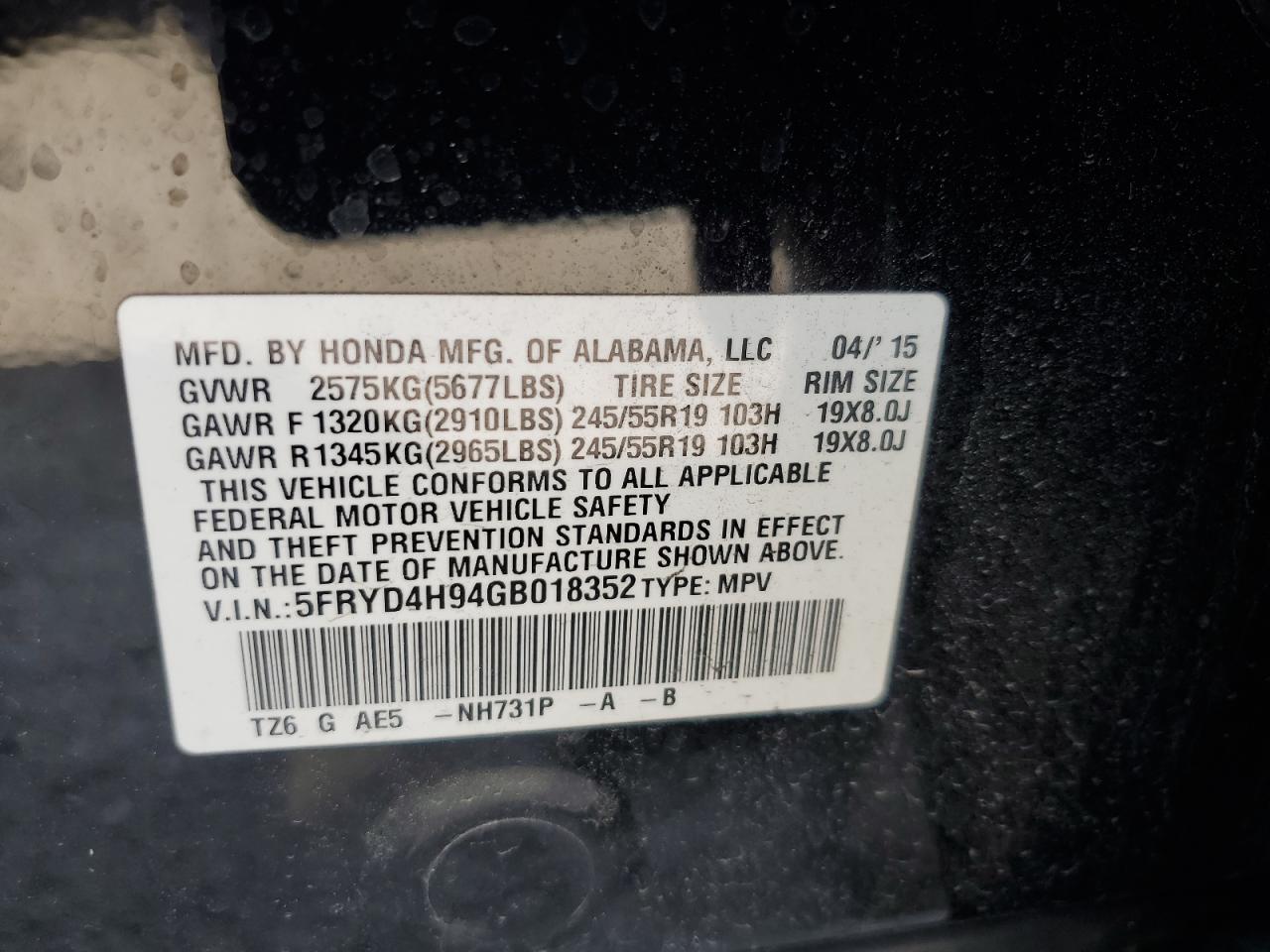 5FRYD4H94GB018352 2016 Acura Mdx Advance