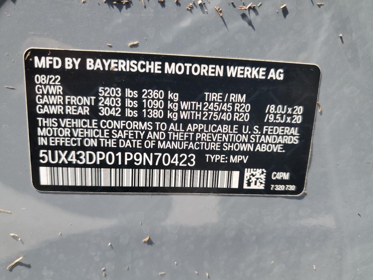 5UX43DP01P9N70423 2023 BMW X3 Sdrive30I