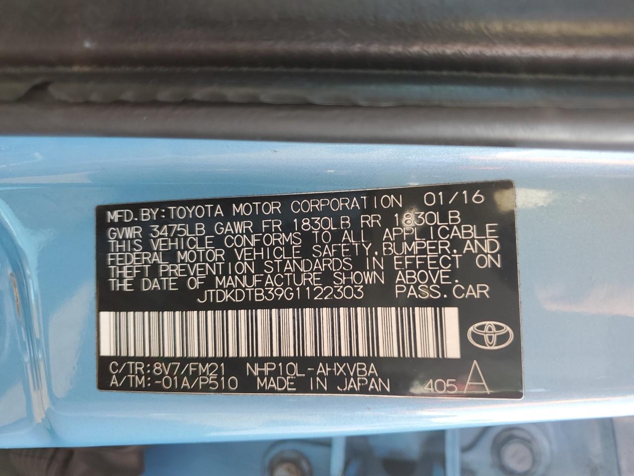 JTDKDTB39G1122303 2016 Toyota Prius C