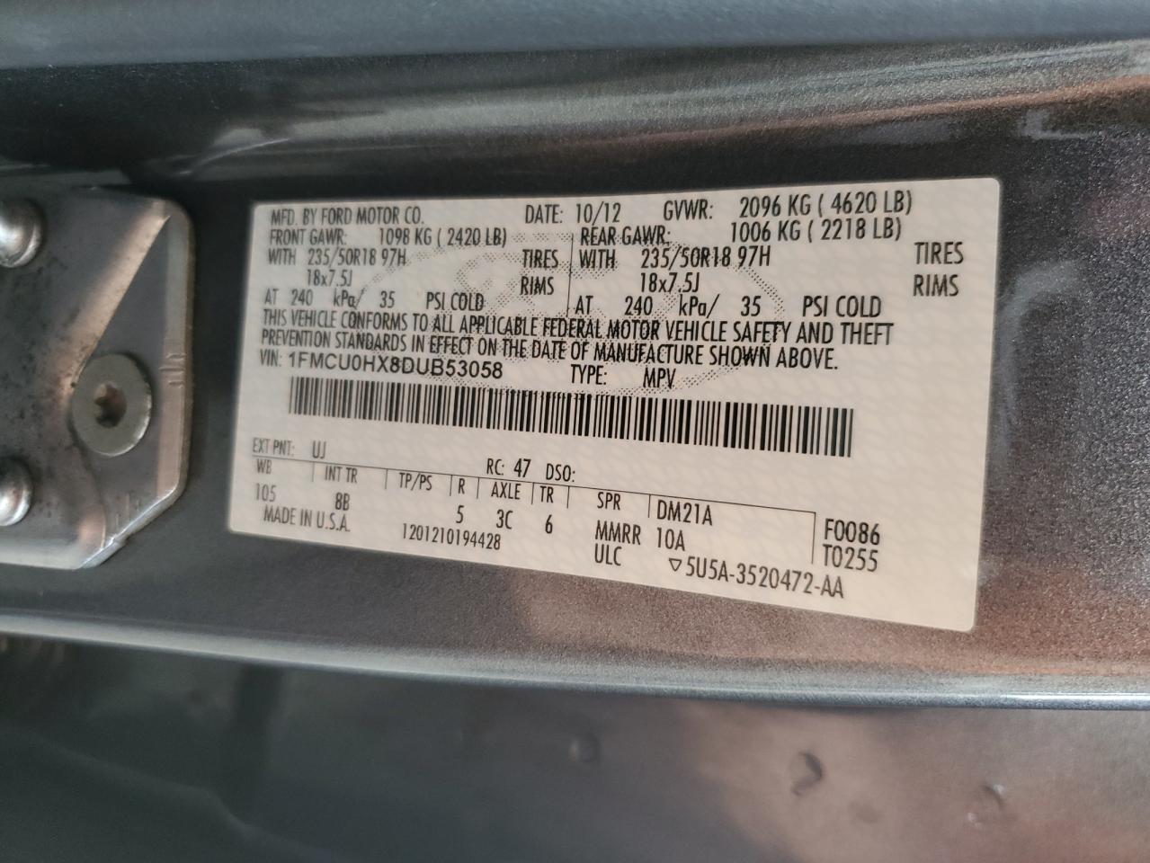 1FMCU0HX8DUB53058 2013 Ford Escape Sel